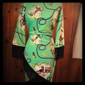 NWT Wrangle green retro fringe dress. Size S.
